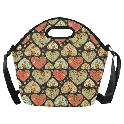 Heart Boho Pattern Print Design HE04 Neoprene Lunch Bag-JorJune