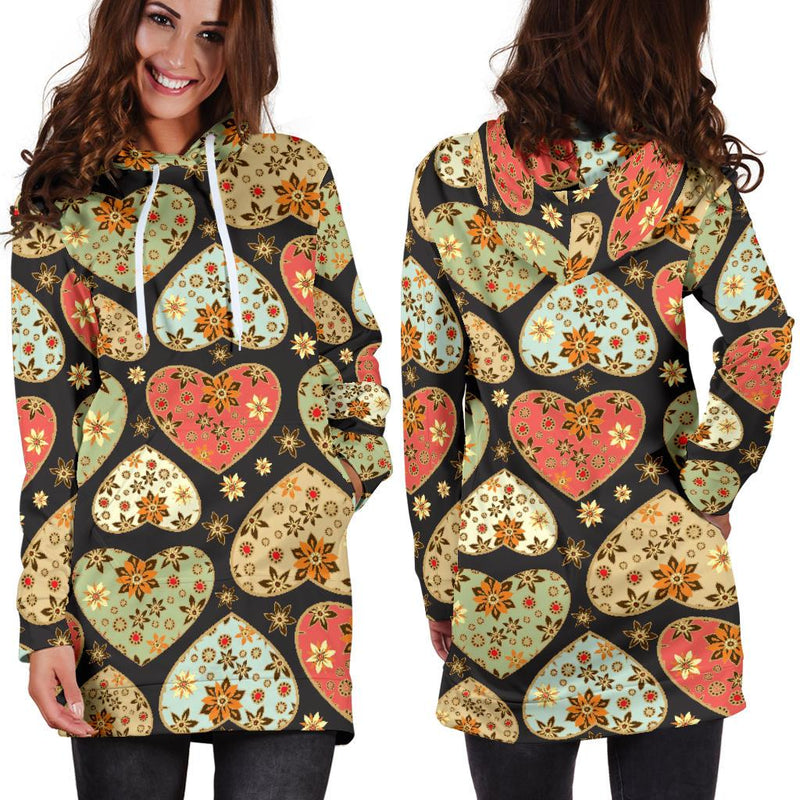 Heart Boho Pattern Print Design HE04 Women Hoodie Dress