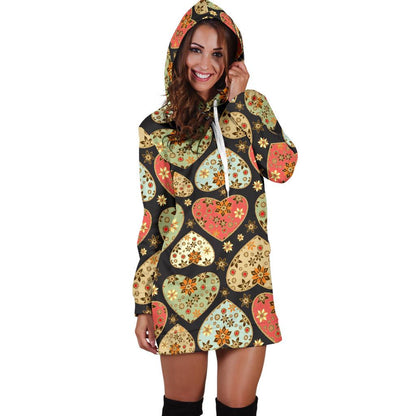 Heart Boho Pattern Print Design HE04 Women Hoodie Dress