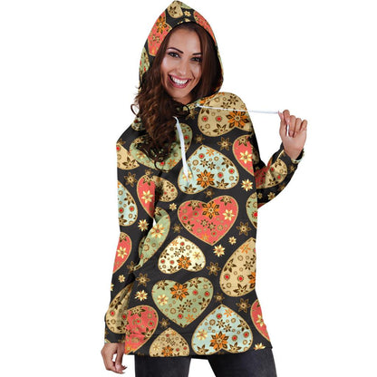 Heart Boho Pattern Print Design HE04 Women Hoodie Dress