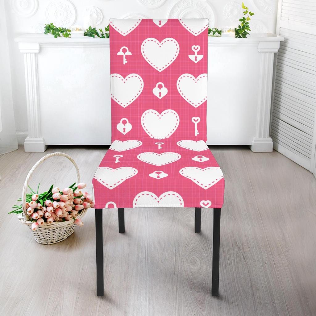 Heart Key Pattern Print Design HE09 Dining Chair Slipcover-JORJUNE.COM