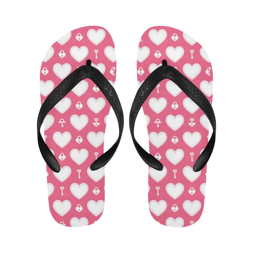 Heart Key Pattern Print Design HE09 Flip Flops-JorJune