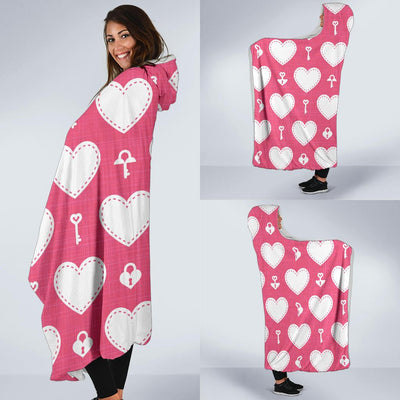 Heart Key Pattern Print Design HE09 Hooded Blanket-JORJUNE.COM