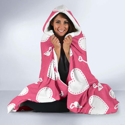 Heart Key Pattern Print Design HE09 Hooded Blanket-JORJUNE.COM