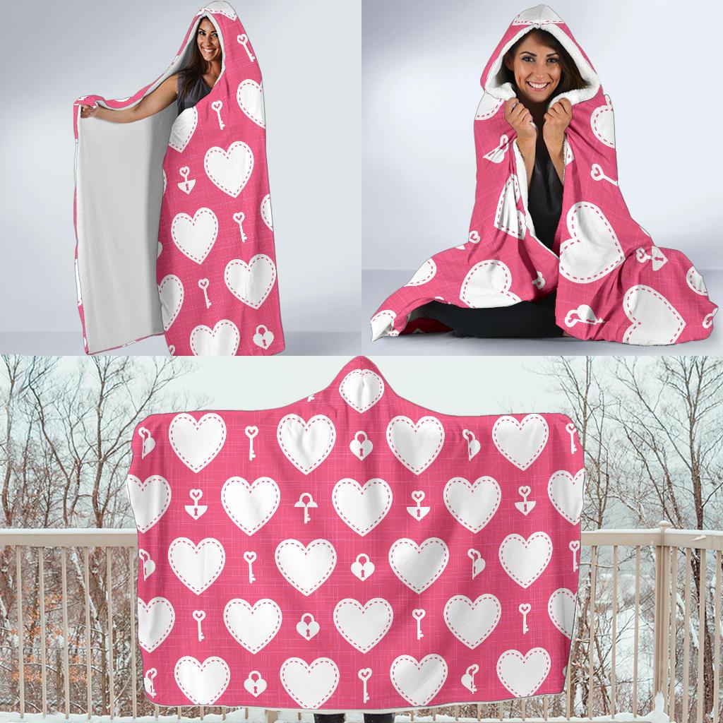 Heart Key Pattern Print Design HE09 Hooded Blanket-JORJUNE.COM