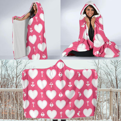 Heart Key Pattern Print Design HE09 Hooded Blanket-JORJUNE.COM