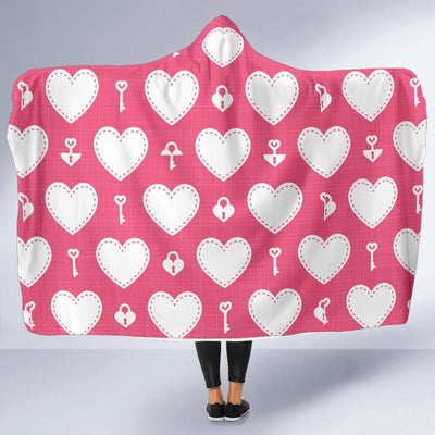 Heart Key Pattern Print Design HE09 Hooded Blanket-JORJUNE.COM