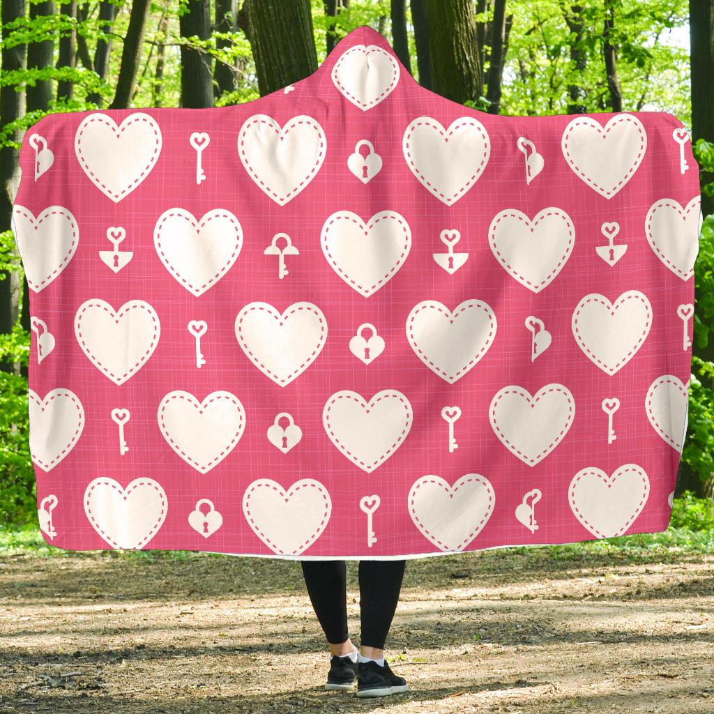 Heart Key Pattern Print Design HE09 Hooded Blanket-JORJUNE.COM