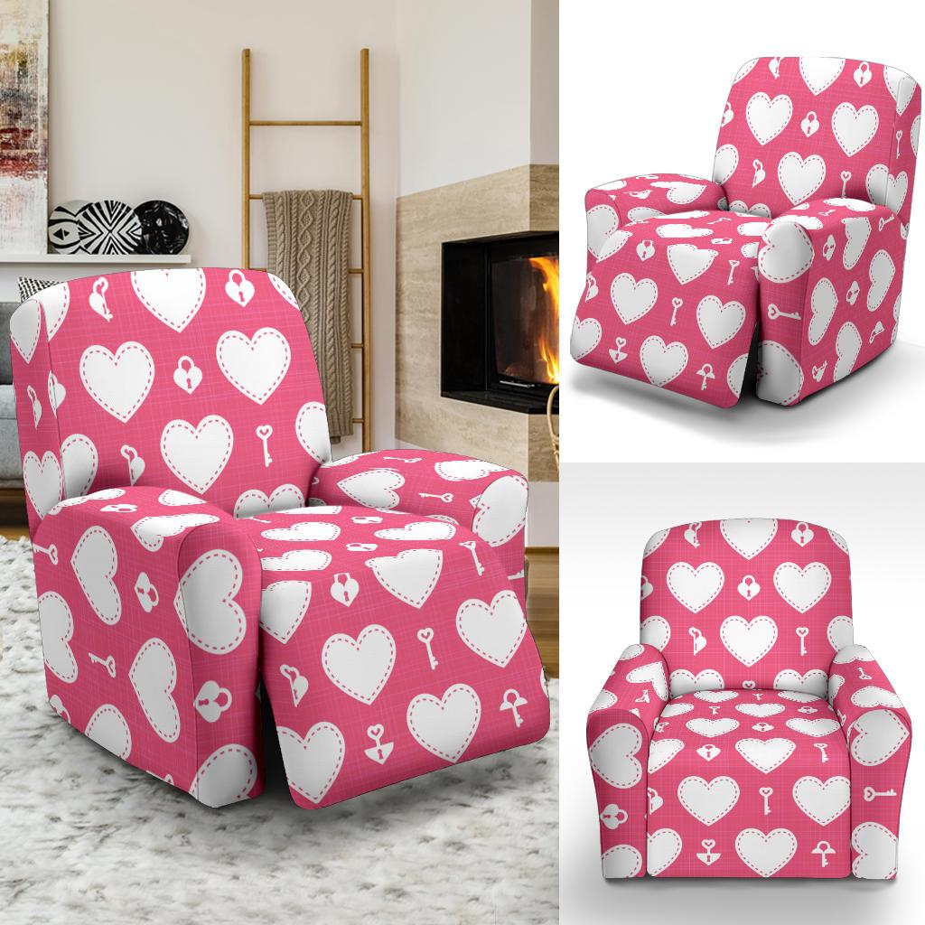 Heart Key Pattern Print Design HE09 Recliner Slipcover-JORJUNE.COM