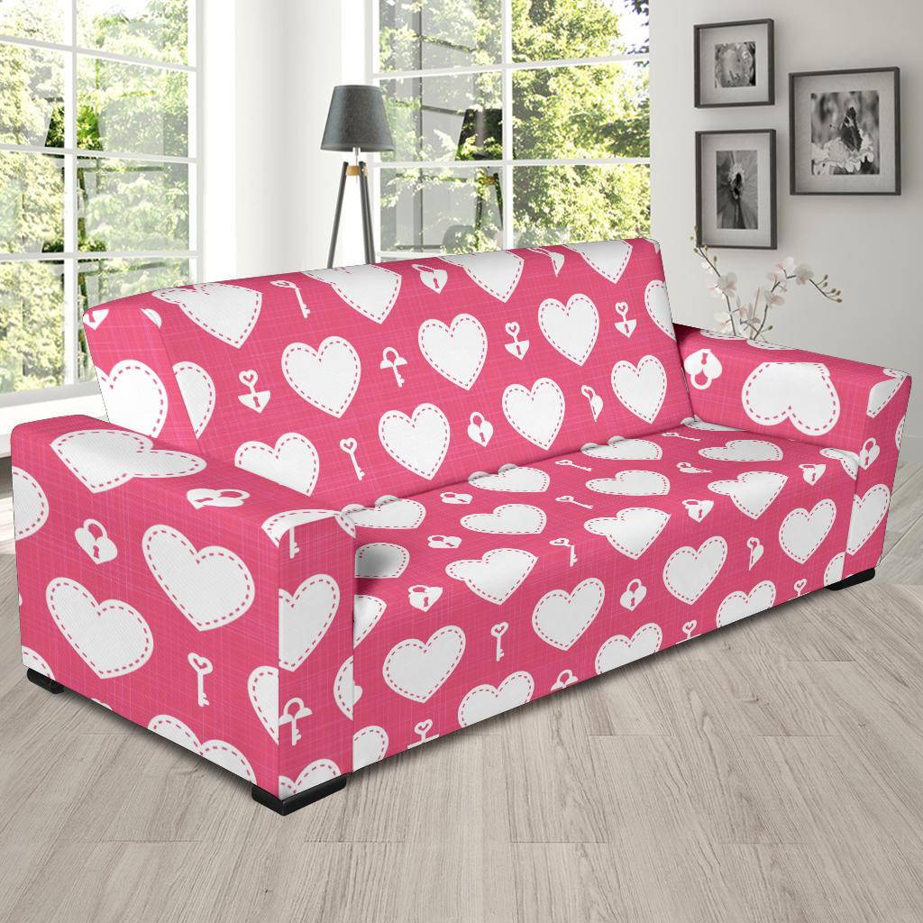 Heart Key Pattern Print Design HE09 Sofa Slipcover-JORJUNE.COM