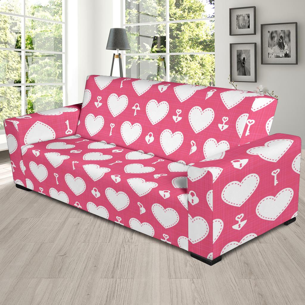 Heart Key Pattern Print Design HE09 Sofa Slipcover-JORJUNE.COM