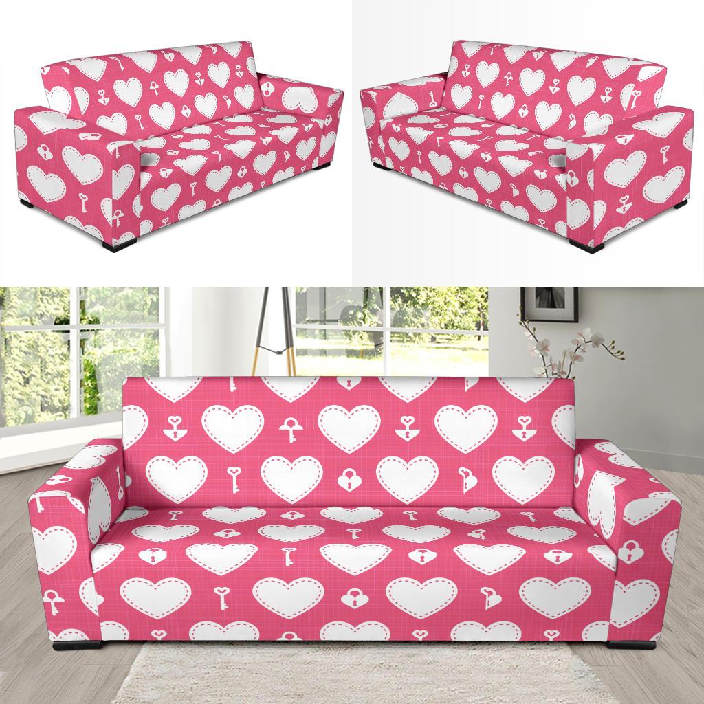 Heart Key Pattern Print Design HE09 Sofa Slipcover-JORJUNE.COM