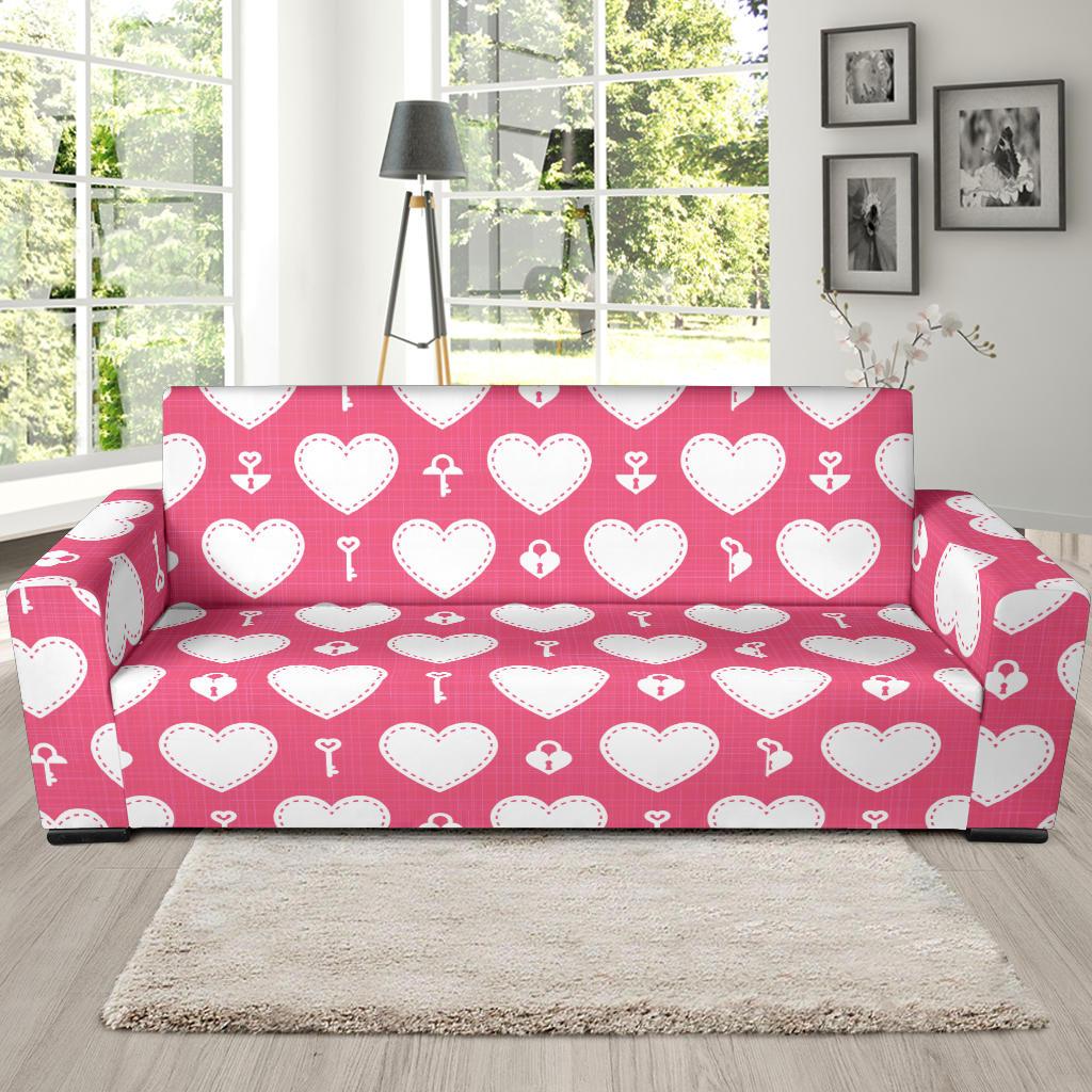 Heart Key Pattern Print Design HE09 Sofa Slipcover-JORJUNE.COM
