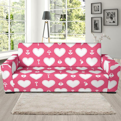 Heart Key Pattern Print Design HE09 Sofa Slipcover-JORJUNE.COM