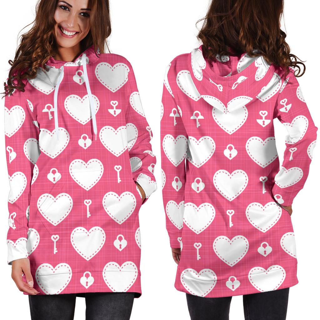 Heart Key Pattern Print Design HE09 Women Hoodie Dress