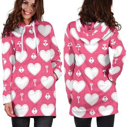 Heart Key Pattern Print Design HE09 Women Hoodie Dress