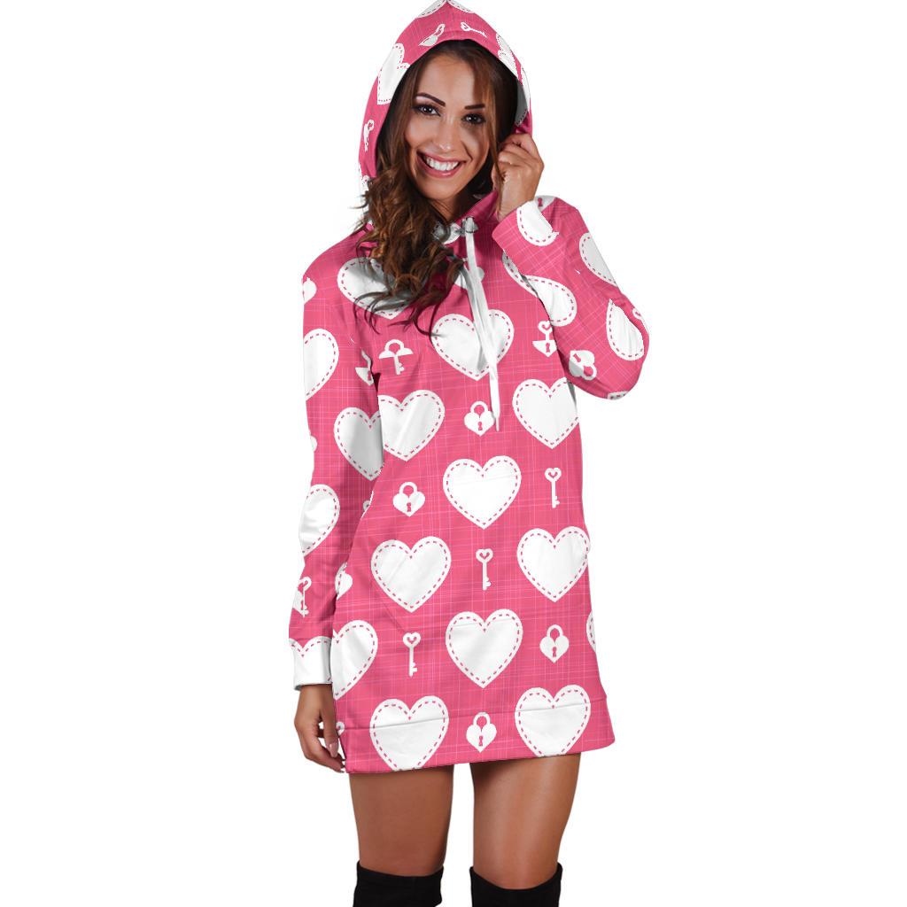 Heart Key Pattern Print Design HE09 Women Hoodie Dress