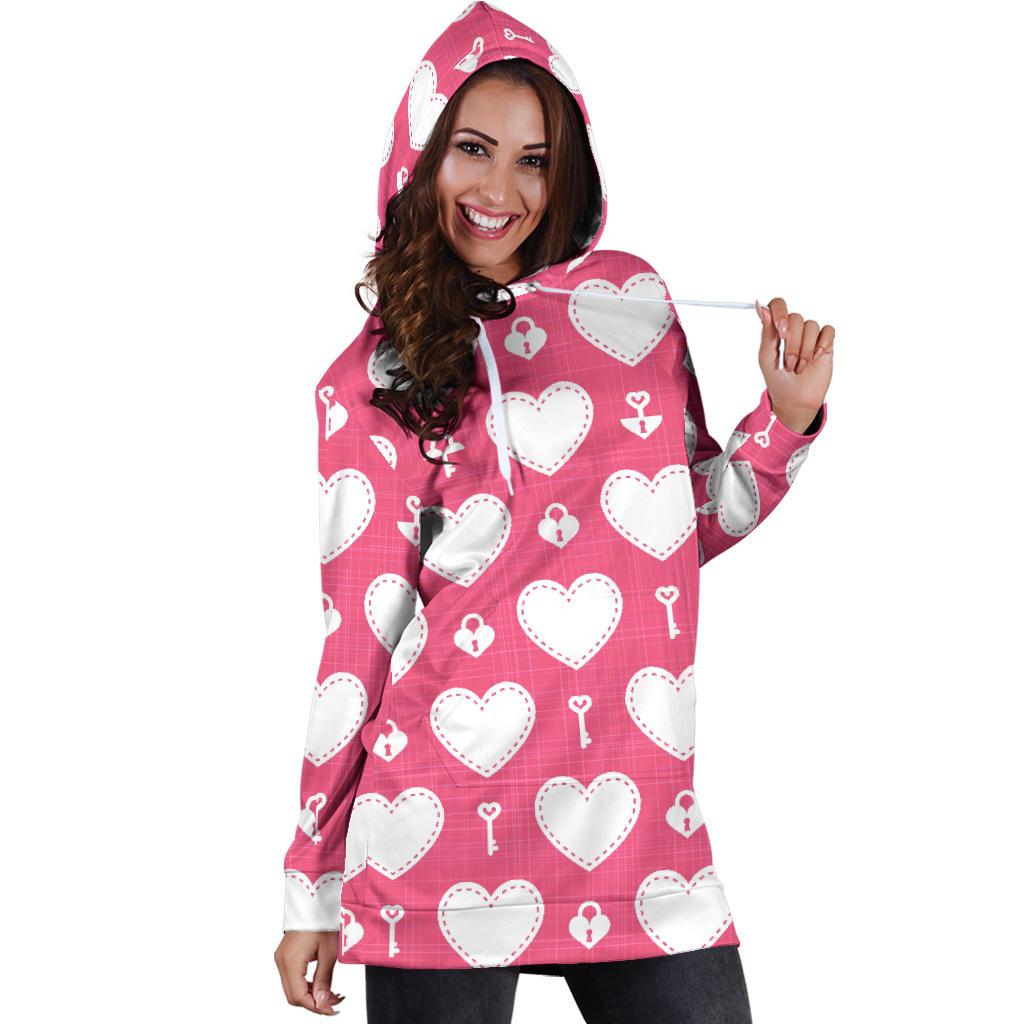 Heart Key Pattern Print Design HE09 Women Hoodie Dress