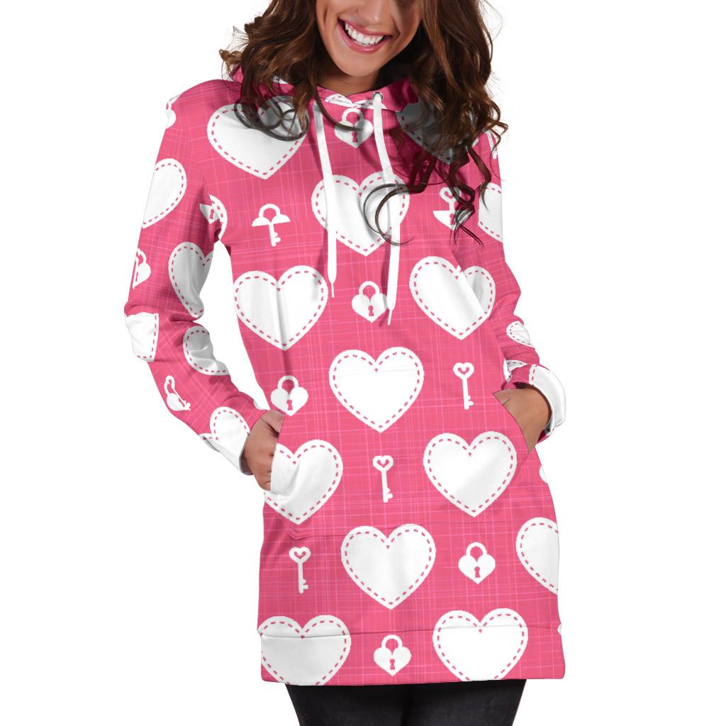 Heart Key Pattern Print Design HE09 Women Hoodie Dress