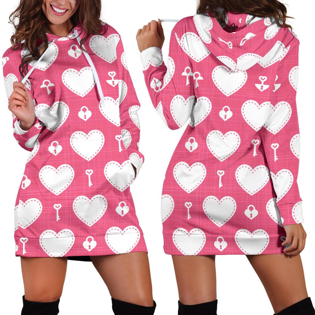 Heart Key Pattern Print Design HE09 Women Hoodie Dress