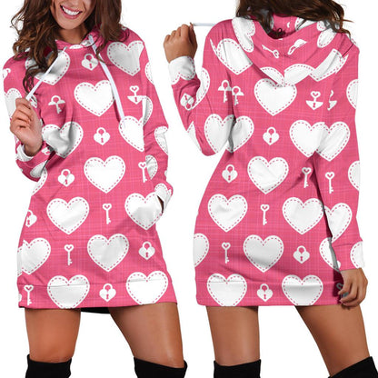 Heart Key Pattern Print Design HE09 Women Hoodie Dress