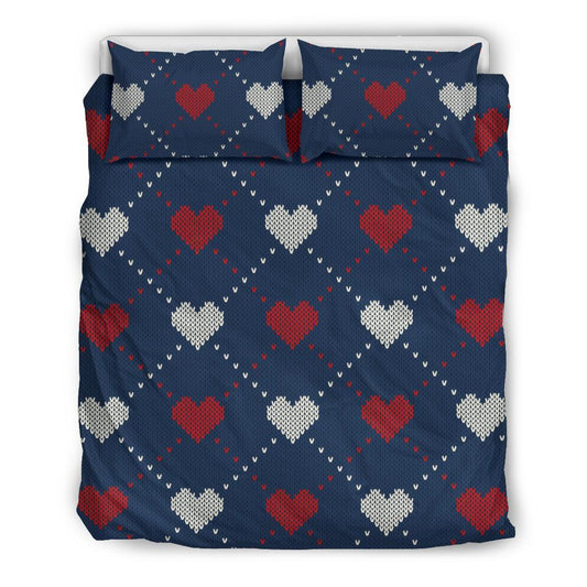 Heart Knit Pattern Print Design HE05 Duvet Cover Bedding Set-JORJUNE.COM