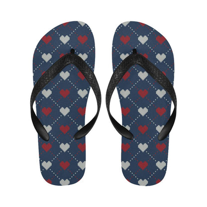 Heart Knit Pattern Print Design HE05 Flip Flops-JorJune