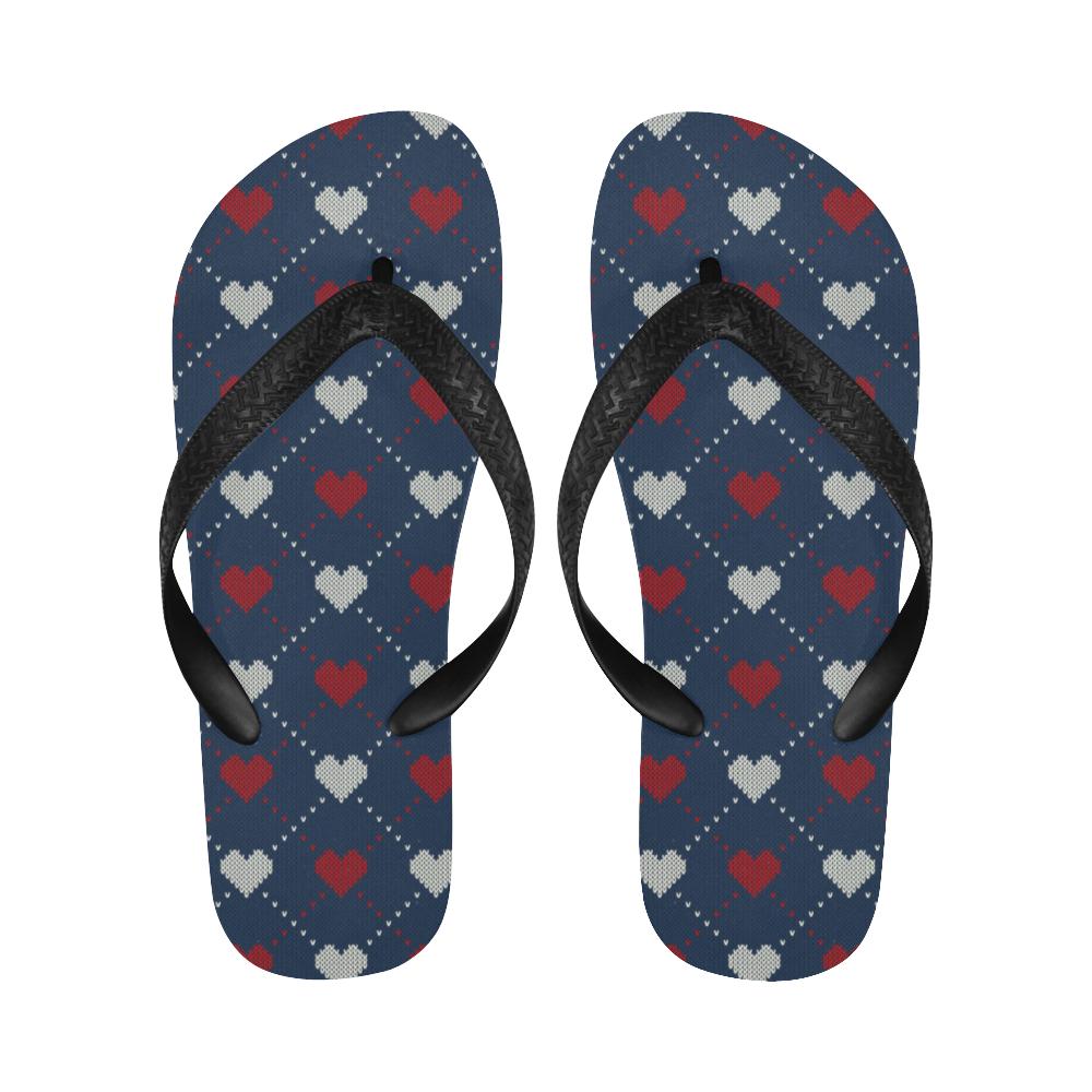 Heart Knit Pattern Print Design HE05 Flip Flops-JorJune