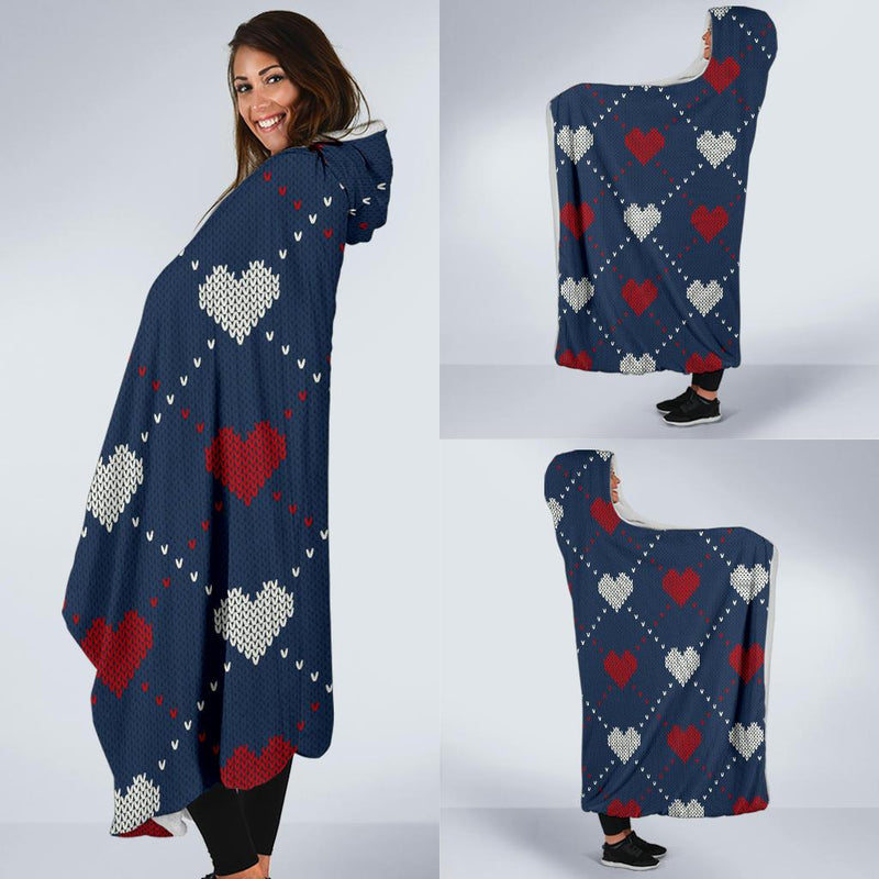 Heart Knit Pattern Print Design HE05 Hooded Blanket-JORJUNE.COM