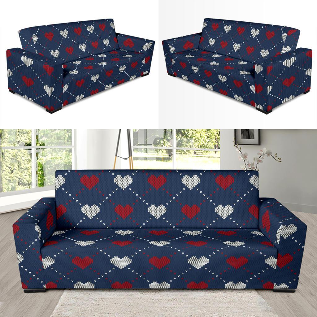 Heart Knit Pattern Print Design HE05 Sofa Slipcover-JORJUNE.COM