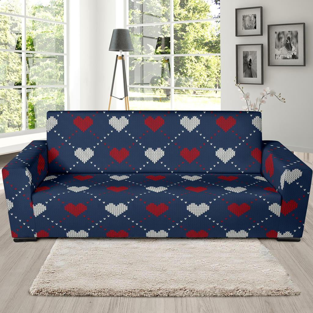 Heart Knit Pattern Print Design HE05 Sofa Slipcover-JORJUNE.COM