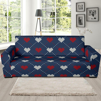Heart Knit Pattern Print Design HE05 Sofa Slipcover-JORJUNE.COM