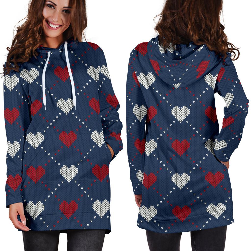 Heart Knit Pattern Print Design HE05 Women Hoodie Dress