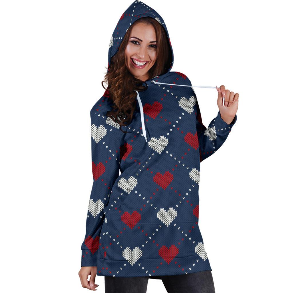 Heart Knit Pattern Print Design HE05 Women Hoodie Dress