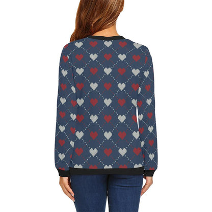 Heart Knit Pattern Print Design HE05 Women Long Sleeve Sweatshirt-JorJune
