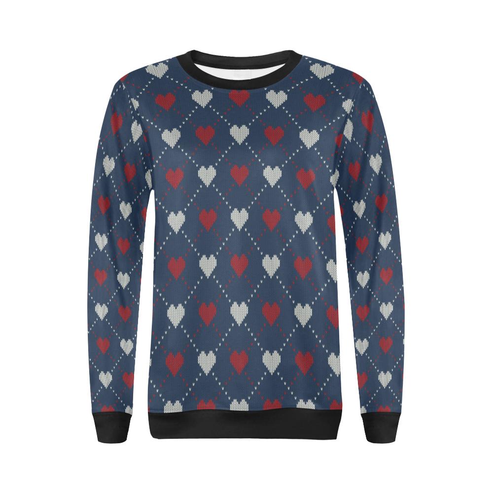 Heart Knit Pattern Print Design HE05 Women Long Sleeve Sweatshirt-JorJune