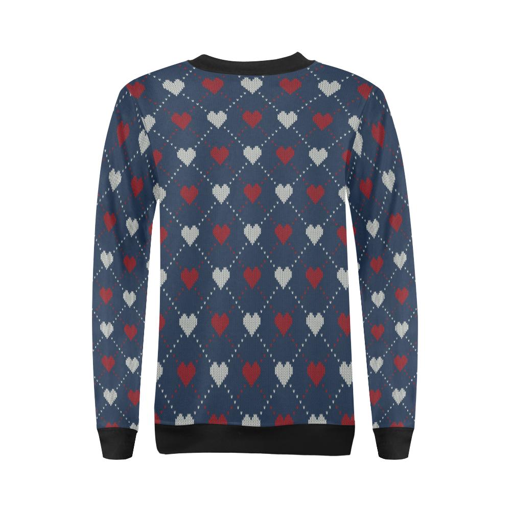 Heart Knit Pattern Print Design HE05 Women Long Sleeve Sweatshirt-JorJune