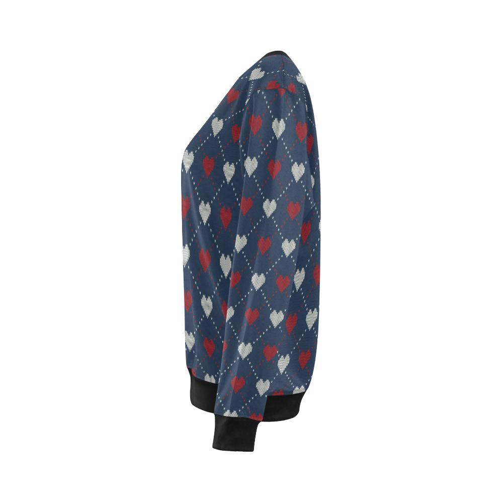 Heart Knit Pattern Print Design HE05 Women Long Sleeve Sweatshirt-JorJune