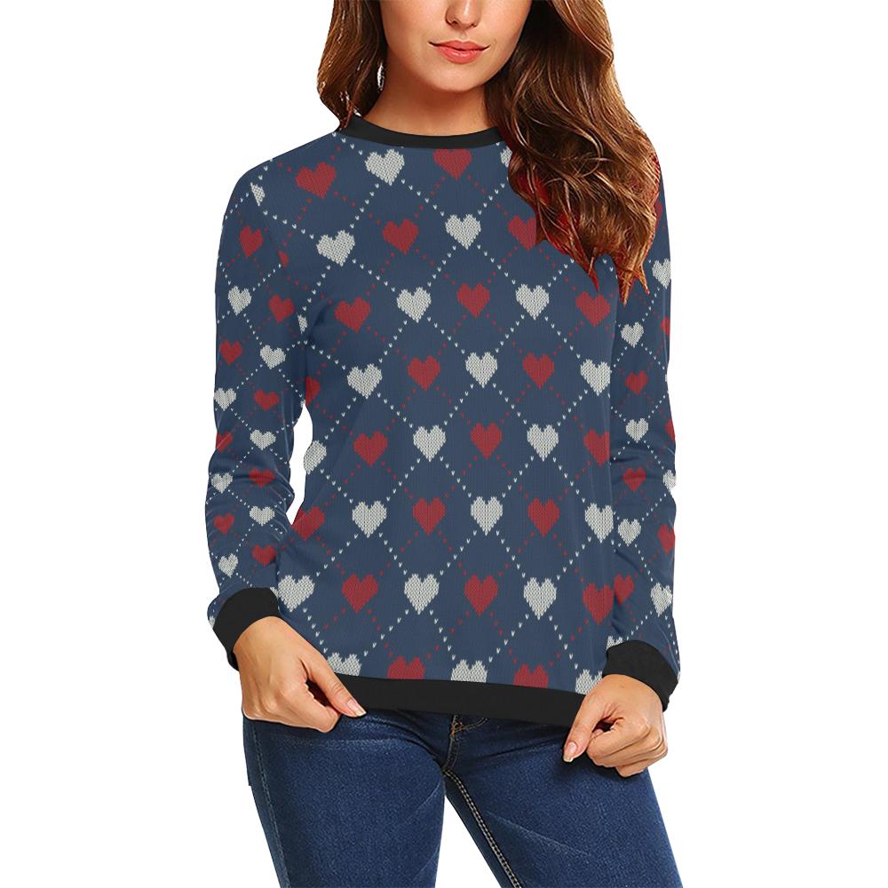 Heart Knit Pattern Print Design HE05 Women Long Sleeve Sweatshirt-JorJune