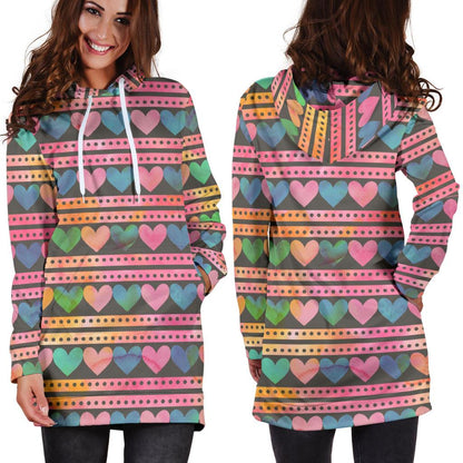 Heart Pattern Print Design HE010 Women Hoodie Dress