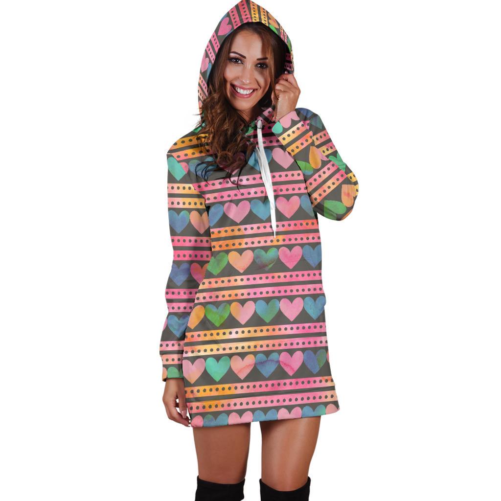 Heart Pattern Print Design HE010 Women Hoodie Dress