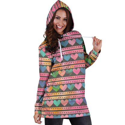 Heart Pattern Print Design HE010 Women Hoodie Dress