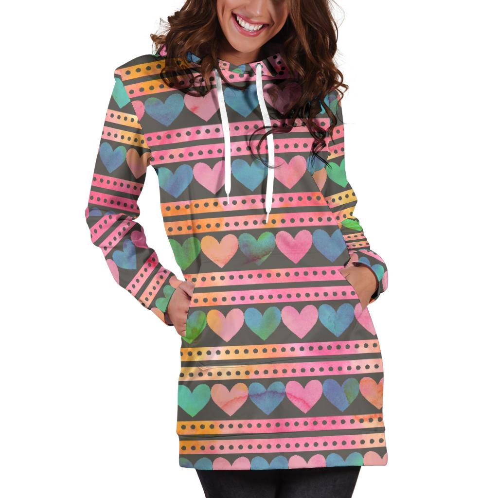 Heart Pattern Print Design HE010 Women Hoodie Dress