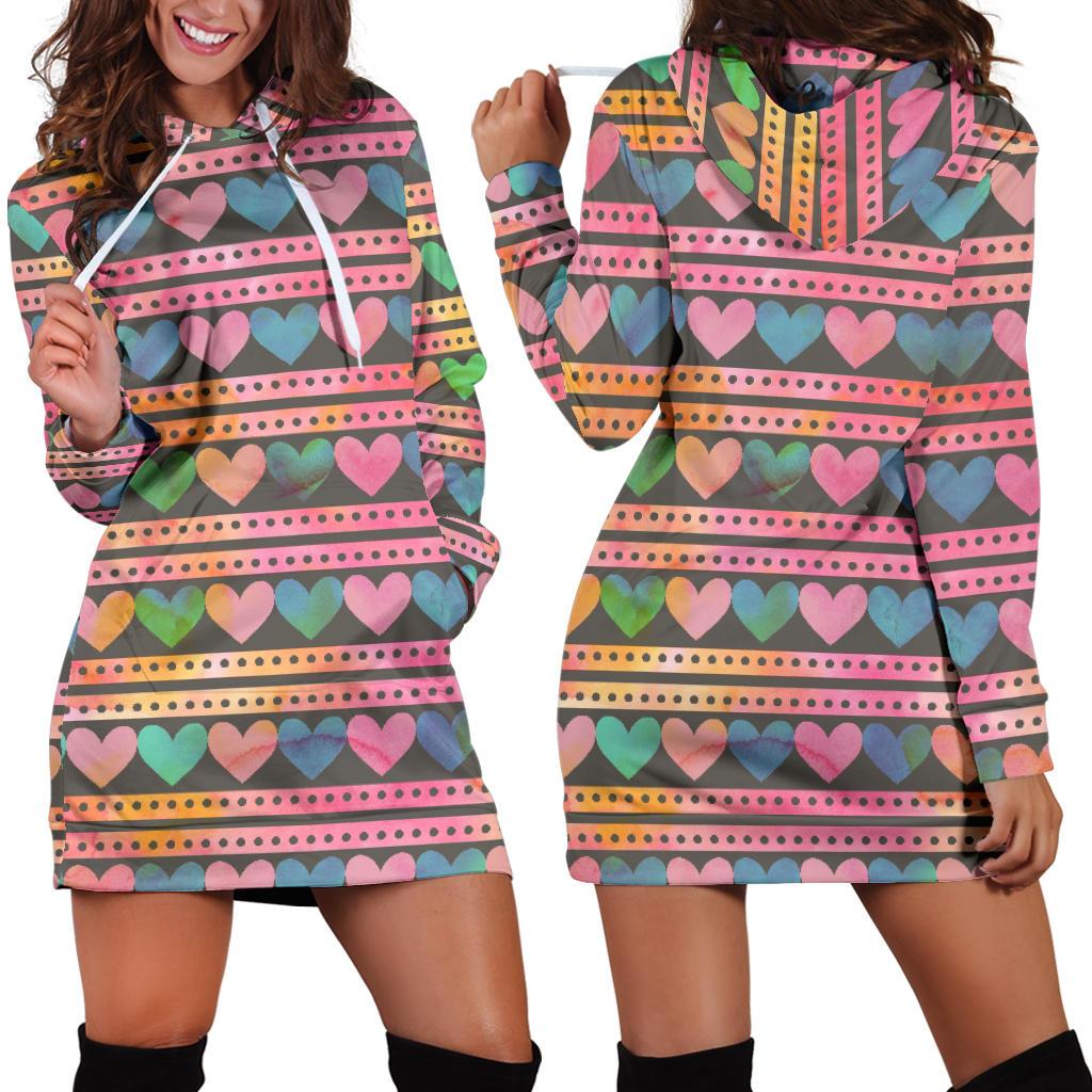 Heart Pattern Print Design HE010 Women Hoodie Dress
