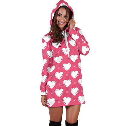 Heart Pattern Print Design HE07 Women Hoodie Dress