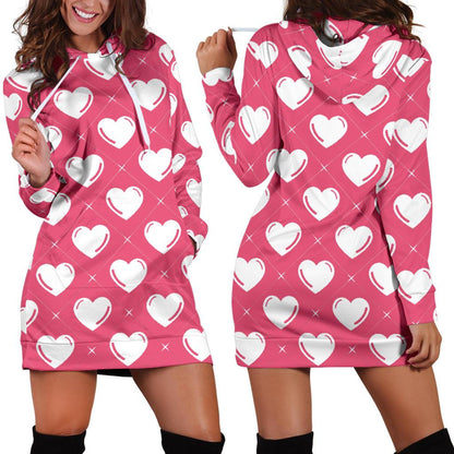 Heart Pattern Print Design HE07 Women Hoodie Dress