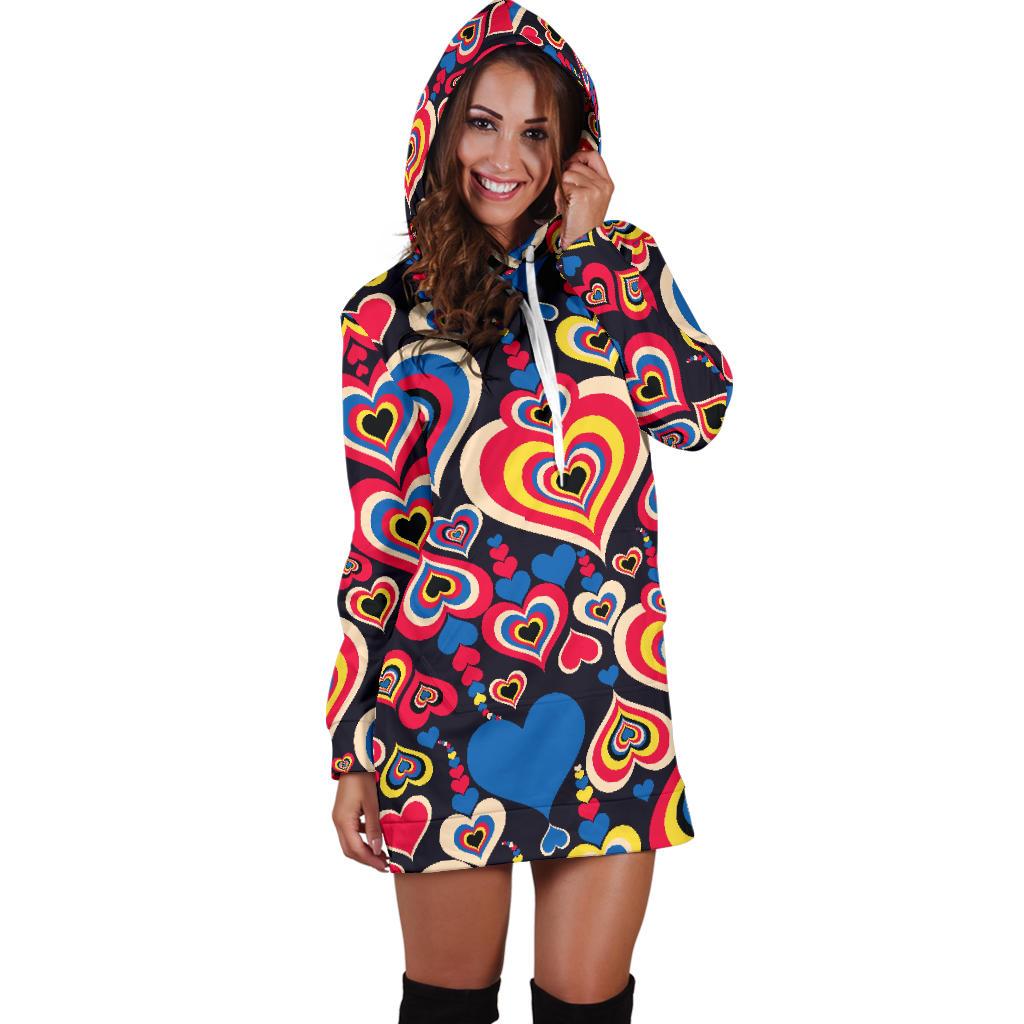 Heart Pattern Print Design HE08 Women Hoodie Dress