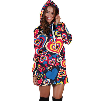 Heart Pattern Print Design HE08 Women Hoodie Dress