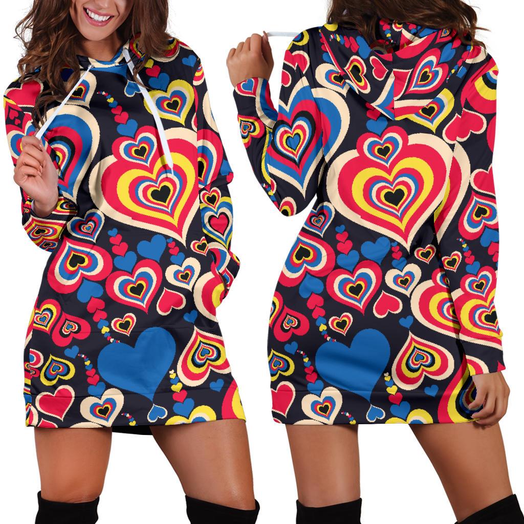 Heart Pattern Print Design HE08 Women Hoodie Dress