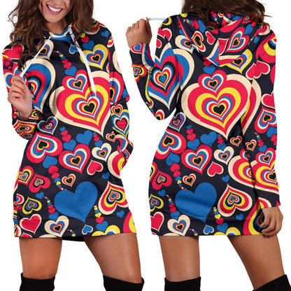 Heart Pattern Print Design HE08 Women Hoodie Dress